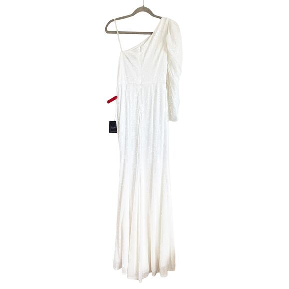 NWT IEENA FOR MAC DUGGAL WHITE SEQUINED ONE SHOULDER TRUMPET GOWN 2 - Picture 8 of 10